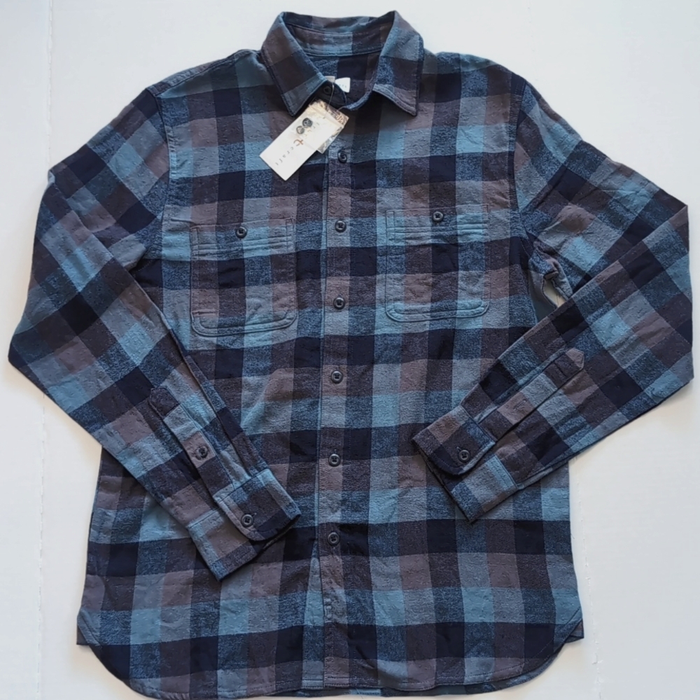 True Craft Blue/Gray Plaid Cotton Flannel Shirt. NWT  Size Small